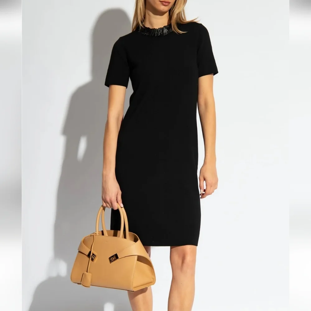 Tory Burch Sequin-embellished Merino Wool-blend Midi Dress Black Office NWOT S